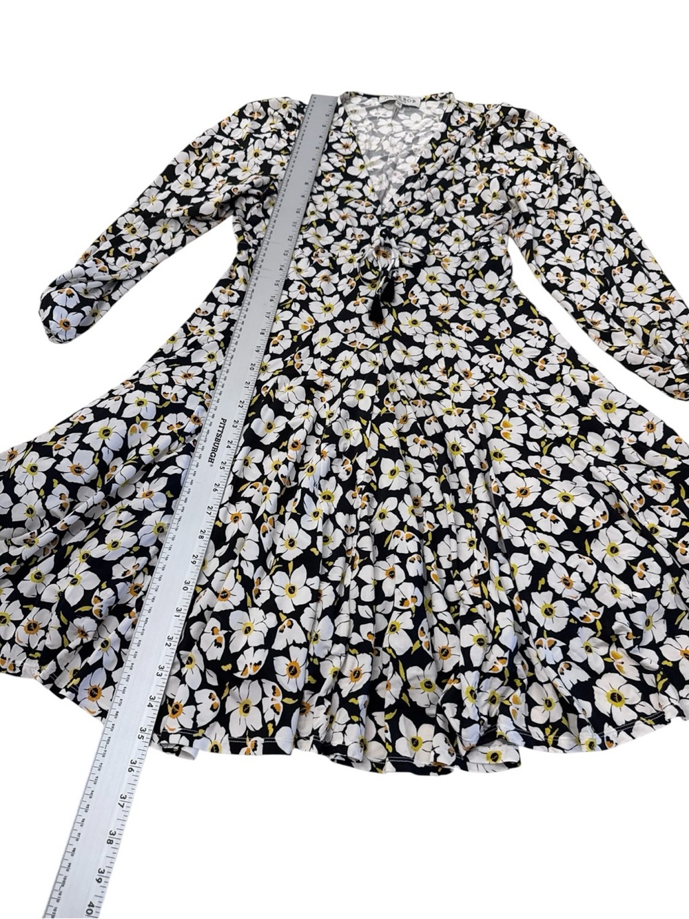 HALE BOB Daeja Floral Jersey Dress XS Black White Mini Boho Luxe - Picture 9 of 12